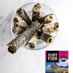 JUST FISH DOG SKIN PIPES ALL NATURAL & HYPO-ALLERGENIC TREATS FOR DOGS & CATS 100G