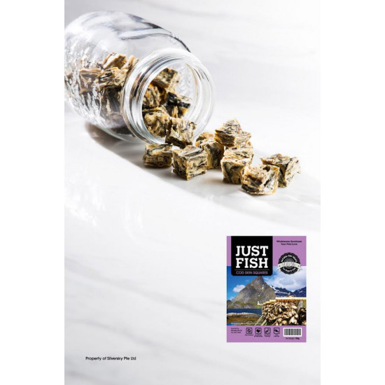 JUST FISH COD SKIN SQUARES ALL NATURAL & HYPO-ALLERGENIC TREATS FOR DOGS & CATS JUST FISH COD SKIN SQUARES ALL NATURAL & HYPO-ALLERGENIC TREATS FOR DOGS & CATS