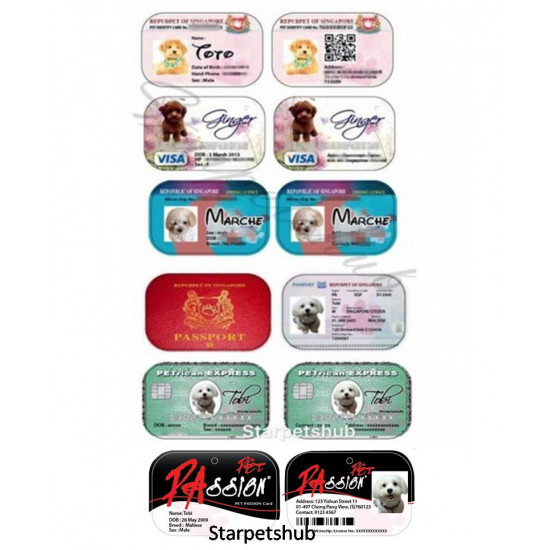 Assorted Cool Pet Tags V2 ( Identity Card , Driver's Licence , Visa Card,Petrican Express Card,Pet Passion Card)